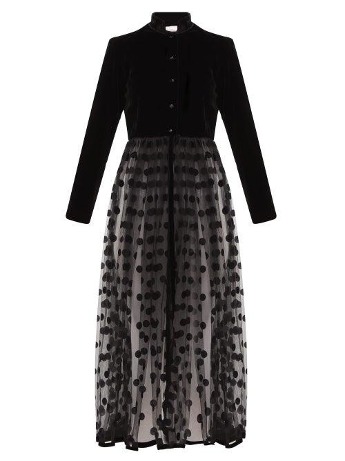 Matchesfashion.com Loretta Caponi - Lara Velvet And Polka-dot Tulle Midi Dress - Womens - Black