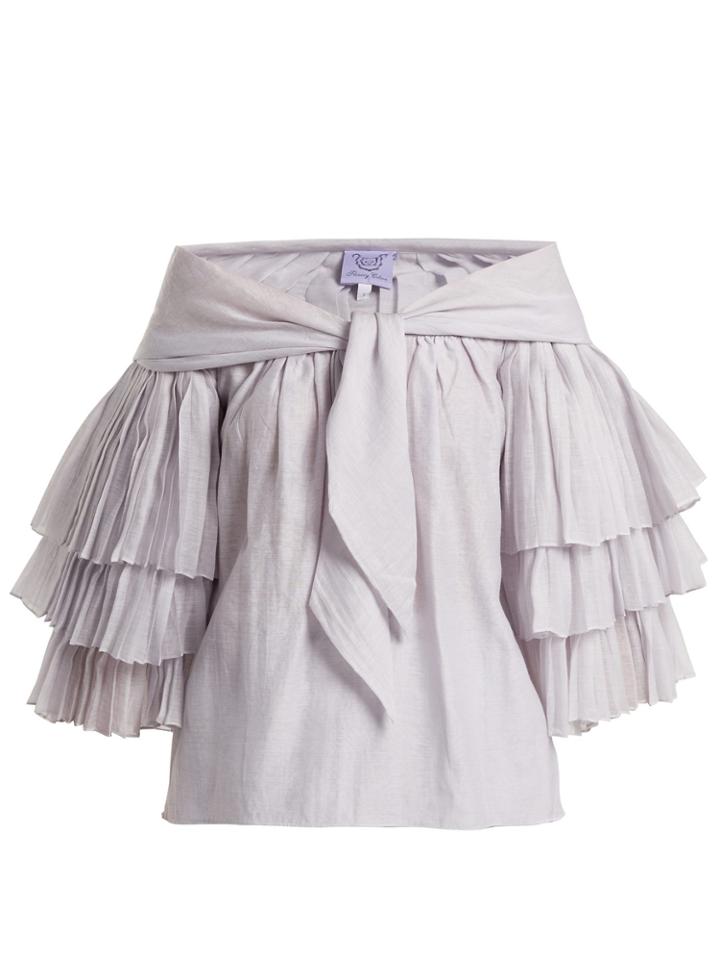 Thierry Colson Ilaria Tie-neck Pleated Cotton And Silk-blend Top