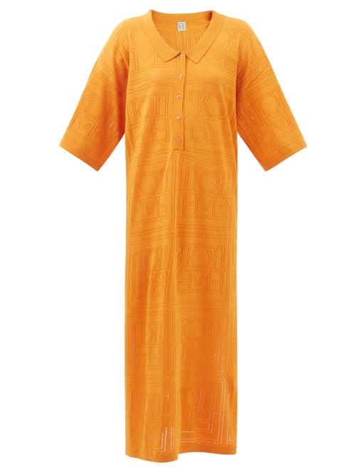 Totme - Logo-pointelle Oversized T-shirt Dress - Womens - Orange