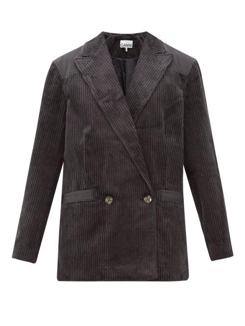 Matchesfashion.com Ganni - Double Breasted Cotton Corduroy Blazer - Womens - Dark Grey