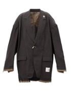 Mihara Yasuhiro - Oversized Frayed-hem Pinstriped Blazer - Mens - Grey