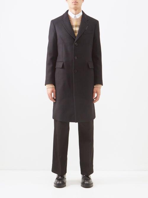 Burberry - Label-appliqu Wool-blend Overcoat - Mens - Black