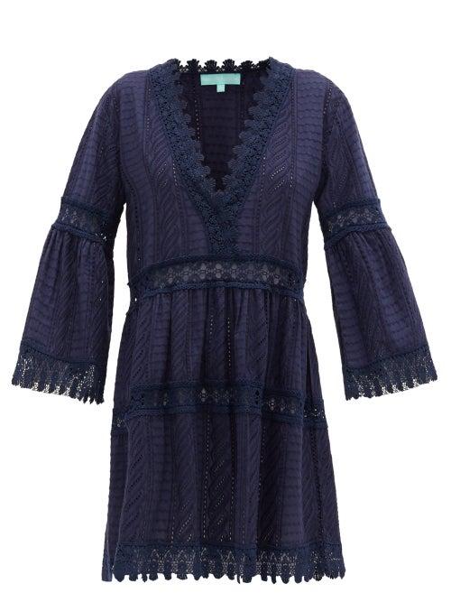 Matchesfashion.com Melissa Odabash - Victoria V-neck Broderie-anglaise Cotton Dress - Womens - Navy