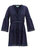 Matchesfashion.com Melissa Odabash - Victoria V-neck Broderie-anglaise Cotton Dress - Womens - Navy