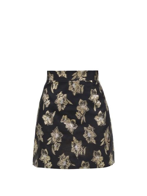 Matchesfashion.com The Vampire's Wife - The Nearly Nuthin' Floral-brocade Mini Skirt - Womens - Black Gold