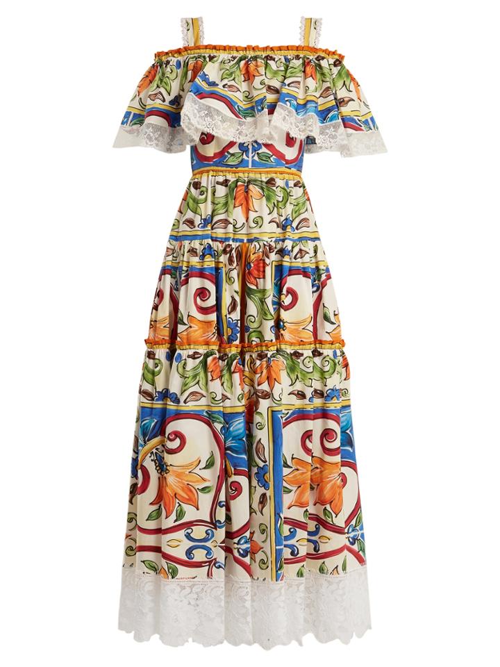 Dolce & Gabbana Majolica-print Gathered Cotton-blend Dress
