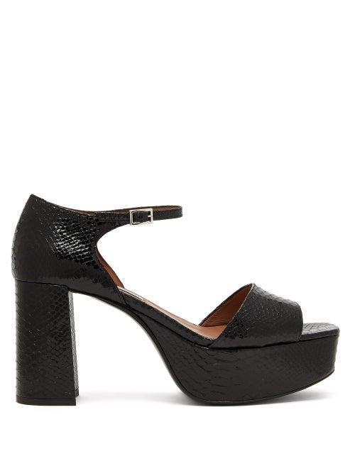 Matchesfashion.com Tabitha Simmons - Patton Python-effect Leather Platform Sandals - Womens - Black