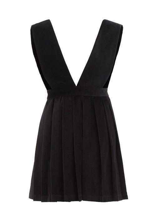 Batsheva - Pleated Cotton-velvet Apron Dress - Womens - Black