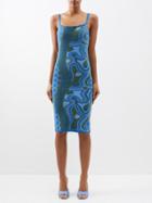 Ahluwalia - Rumbidzai Abstract-print Cotton Midi Dress - Womens - Blue Multi