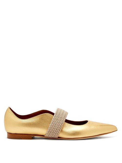 Matchesfashion.com Malone Souliers - Martina Braided Strap Leather Flats - Womens - Gold