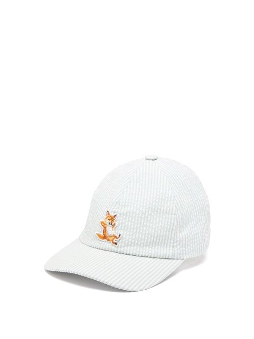 Matchesfashion.com Maison Kitsun - Chillax Fox-patch Cotton-seersucker Cap - Mens - Blue