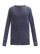 Matchesfashion.com 120% Lino - Rolled-edge Crew-neck Linen Sweater - Mens - Navy