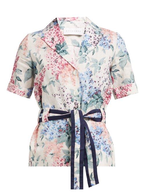 Matchesfashion.com Ephemera - Bloom Floral Print Linen Shirt - Womens - Blue Print