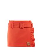 Matchesfashion.com Prada - Belted Ruffle Trimmed Mini Skirt - Womens - Orange