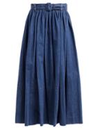 Matchesfashion.com Prada - Logo Printed Denim Midi Skirt - Womens - Denim