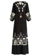 Figue Lola Floral-embroidered Silk Maxi Dress