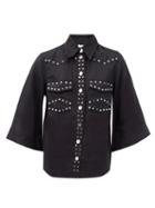 Matchesfashion.com Ganni - Studded Linen Shirt - Womens - Black