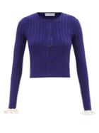 Jw Anderson - Ruffled-cuff Cropped Merino Cardigan - Womens - Blue