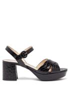 Matchesfashion.com Prada - Platform Crocodile Effect Leather Sandals - Womens - Black
