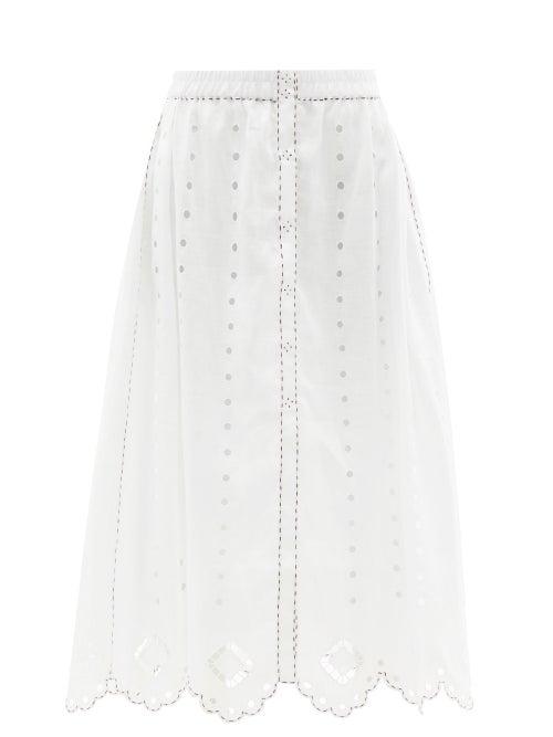 Ladies Rtw Vita Kin - Charlie Broderie-anglaise Linen Midi Skirt - Womens - White