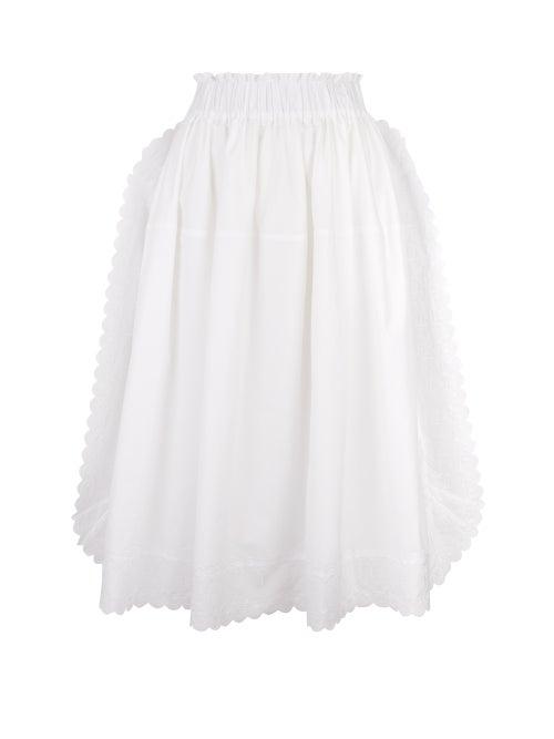 Simone Rocha - Floral-embroidered Scalloped Poplin Skirt - Womens - White