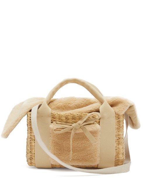 Matchesfashion.com Muu - Manon Shearling And Woven Straw Bag - Womens - Beige