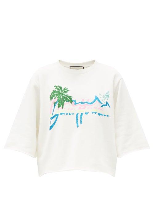 Matchesfashion.com Gucci - Glitter Hawaii-print Cotton-jersey Sweatshirt - Womens - White Print