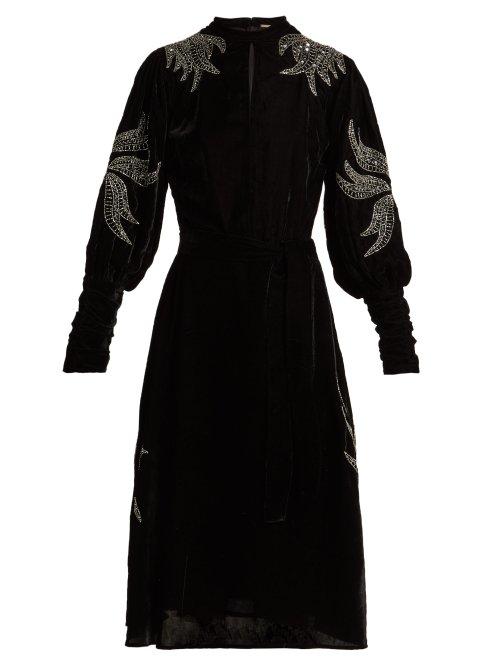 Matchesfashion.com Dodo Bar Or - Bead Embroidered Velvet Midi Dress - Womens - Black