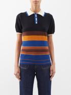 Wales Bonner - Striped Short-sleeve Cotton-piqu Polo Shirt - Womens - Black Blue