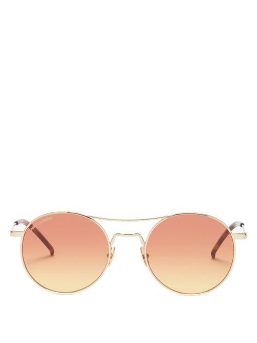 Matchesfashion.com Saint Laurent - Aviator Metal Sunglasses - Mens - Orange Gold
