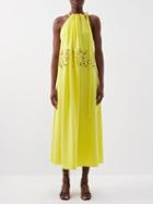 Proenza Schouler - Gathered Halterneck Crepe Midi Dress - Womens - Yellow