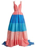 Matchesfashion.com Carolina Herrera - Pleated Striped Gown - Womens - Blue Multi