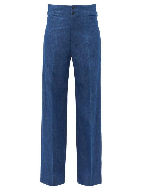 Matchesfashion.com Connolly - High-rise Cotton-blend Chambray Wide-leg Trousers - Womens - Mid Blue