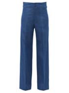 Matchesfashion.com Connolly - High-rise Cotton-blend Chambray Wide-leg Trousers - Womens - Mid Blue