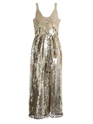 Matchesfashion.com Altuzarra - Elan Sequin And Bead Embellished Silk Dress - Womens - Silver