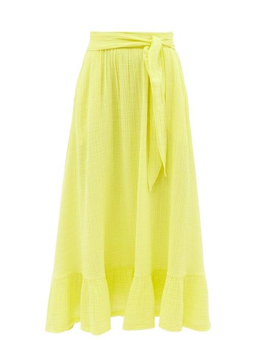 Anaak - Betye Cotton-gauze Midi Skirt - Womens - Lemon
