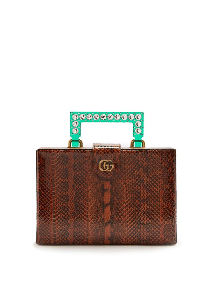 Gucci Broadway Embellished Perspex-handle Snakeskin Bag