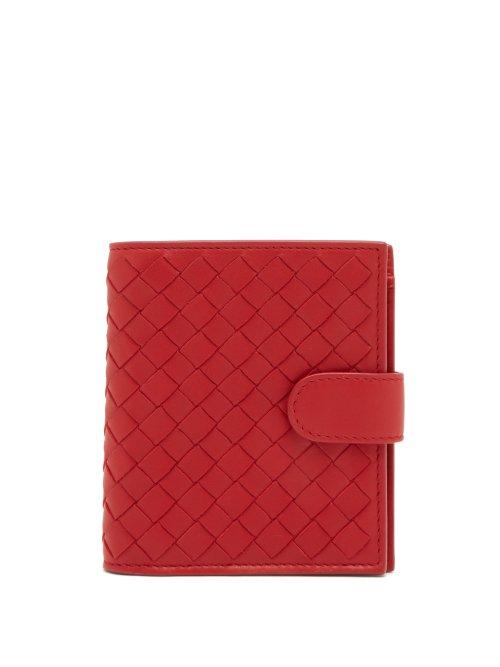 Matchesfashion.com Bottega Veneta - Intrecciato Bi Fold Leather Wallet - Womens - Red