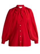 Matchesfashion.com Gucci - Puff Sleeve Crepe De Chine Blouse - Womens - Red