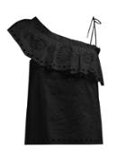 Matchesfashion.com Redvalentino - Ruffled One Shoulder Broderie Anglaise Top - Womens - Black