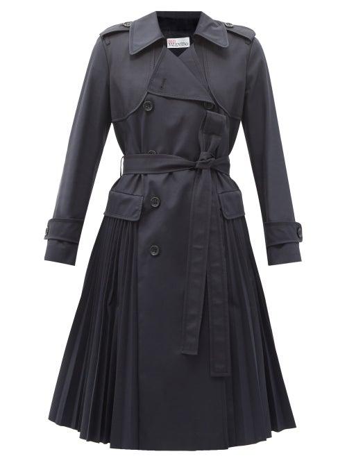 Matchesfashion.com Redvalentino - Pleated Cotton-blend Gabardine Trench Coat - Womens - Navy