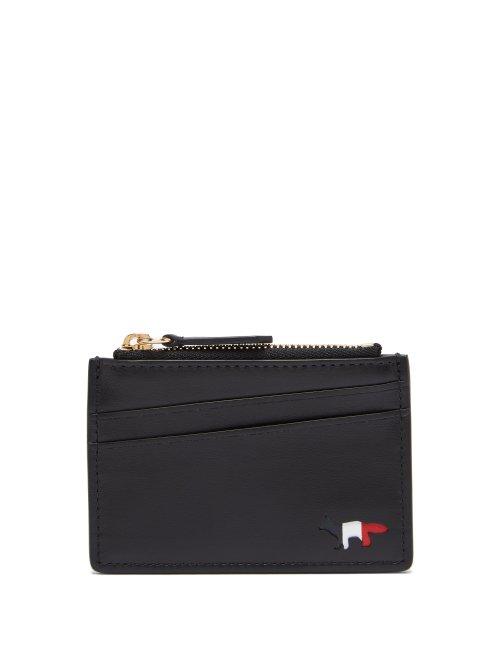 Matchesfashion.com Maison Kitsun - Fox Motif Leather Cardholder - Mens - Black