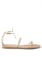 Ancient Greek Sandals - Crouching Venus Leather Sandals - Womens - Gold White