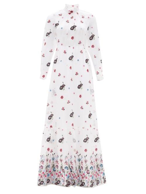 Matchesfashion.com Erdem - Clementine Floral-embroidered Organza Gown - Womens - White Multi