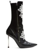 Matchesfashion.com Alexander Mcqueen - Embroidered Leather Ankle Boots - Womens - Black White