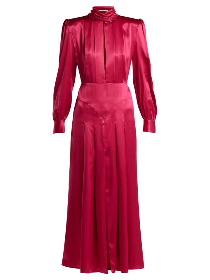 Alessandra Rich Pleated Panelled Silk-satin Dress