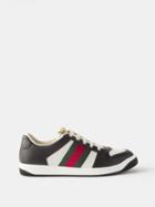 Gucci - Screener Web-stripe Perforated-leather Trainers - Mens - Black White