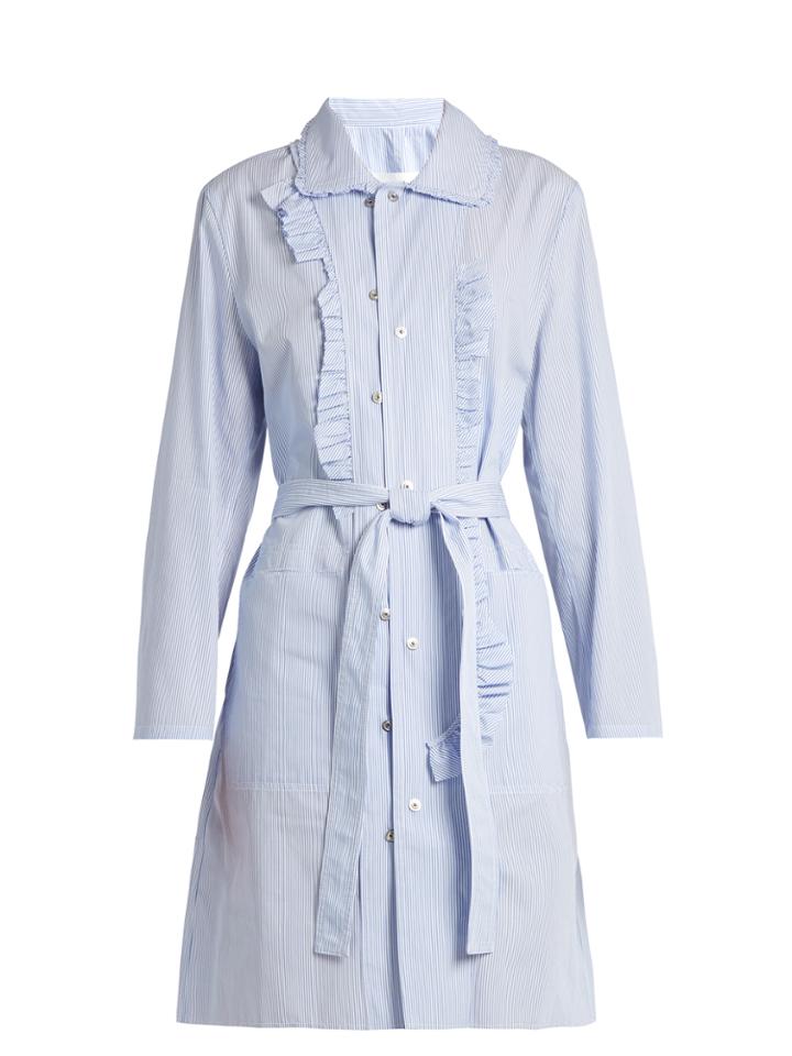 Maison Margiela Asymmetric-ruffle Striped Cotton-poplin Dress