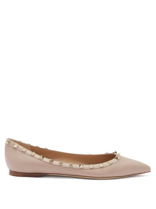 Ladies Shoes Valentino Garavani - Rockstud Point-toe Leather Ballet Flats - Womens - Nude