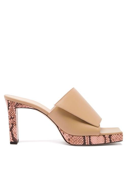 Matchesfashion.com Wandler - Isa Square Open-toe Platform Leather Mules - Womens - Beige Multi